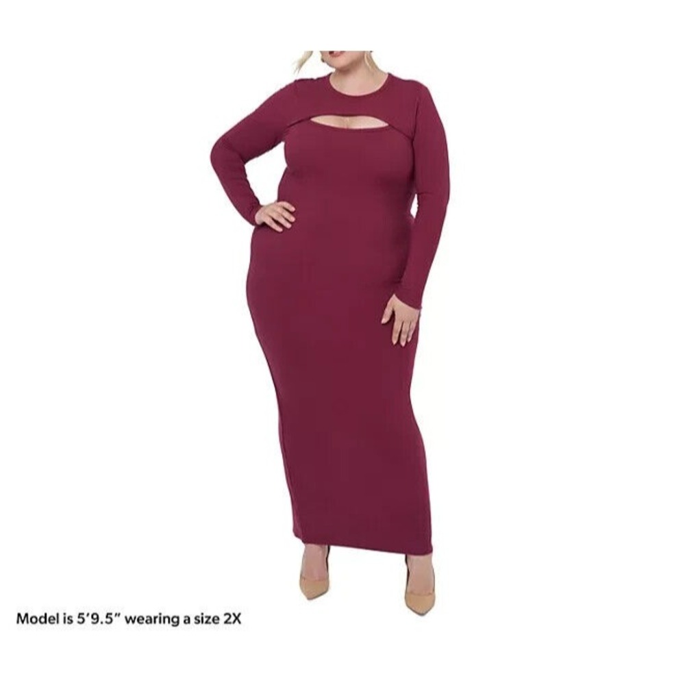 Edited by Remi Bader Womens Cutout Maxi Dress Burgundy Plus 1X Long Sleeve NWT